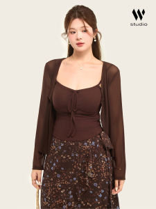 plus Size Womens Early Autumn Floral Print Half-Skirt Set Long Sleeve Open Cardigan Strap Top High Waist Three-Piece Suit