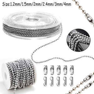 2-10m/roll Metal Ball/Bead Chain 1.2/1.5/2/2.4/3/4mm with Adjustable Pull Connector for DIY Keychain Jewelry Making Craft