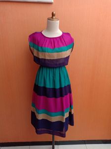 midi dress wanita ungu biru cream tosca INTERVIEW cewek M L pinggang karet JAPAN cute