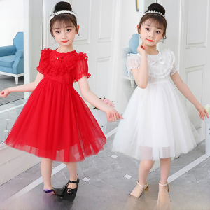 Girl Dress Spring/Summer White Puff Sleeves Princess Dress Western Style 61 Kids Holiday Flower Girl Wedding Dress Dress