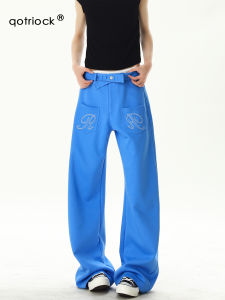 QOTRIOCK | American Paris Buckle Embroidery Colorblock Sweatpants