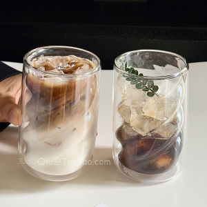 แก้วน้ำแก้วแก้วสตั๊ดซ้อนชั้นสองชั้นที่ทนความร้อนได้ดี แก้วกาแฟอเมริกันแบบโปร่งใส แก้วชงชา แก้วกาแฟลาเต้