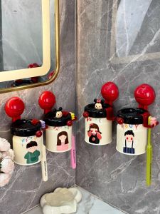 Suction Cup Toothbrush Holder Magnetic Spout Cup Wall Mounted No Drilling Bathroom Cup Set Childrens Personal Hygiene Organizer