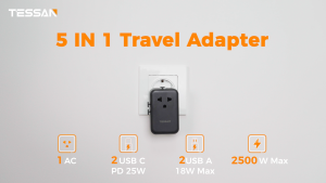 TESSAN 25W Universal Travel Adapter With USB Type C International Plug Adapter Travel to Japan HongKong Korea Singapore Over 200+ Countries