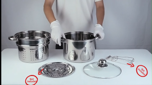 Stainless Steel Pasta Pot with Glass Cover Cooking Noodle Pot Cookware Stockpot With Perforated Basket Steamer Pot Multi-purpose Soup Pan Steamer Fryer Pasta Induction Cooker for Kitchen