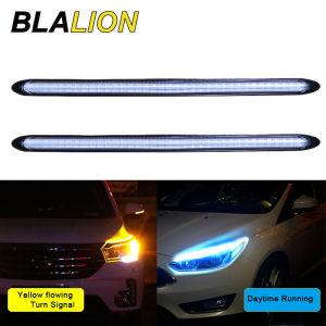 2Pcs ไฟ LED รถวิ่งกลางวัน ไฟเลี้ยว RGB สีเหลืองไหลสีขาว DRL แถบแสงสแกนไดนามิก กันน้ำ สากล Car LED Daytime Running Light Turn Signal Lamp
