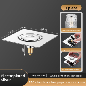 MONLEYTA | Stainless Steel Bathroom Drain Cover Anti-Clogging Odor Control Rectangular Shape Press Type Pop-Up Core Base Long Lasting
