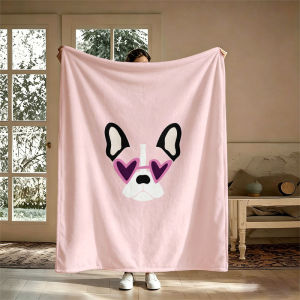 BILIBILI | Chăn Flannel Hình Trái Tim Chó Bulldog Pháp Cho Ghế Sofa Văn Phòng Giường Ngủ Du Lịch Phong Cách Hiện Đại Sử Dụng Được 4 Mùa Chống Xù Lông Chất Liệu Polyester Di Động