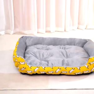 Đệm Nệm Nằm Ngủ Cho Chó Mèo - Hình Chữ Nhật Viền Họa Tiết Lót Lông Mềm Mại Ấm Áp