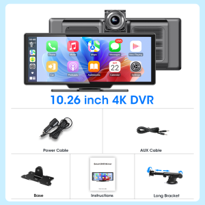 Jansite 5GHz WiFi Dash Cam 4K+1080P Carplay Android Auto 10.26" Screen GPS Navigation Car DVR Night Vision 24H Parking Monitor