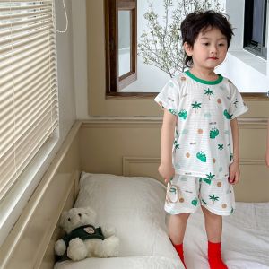 Bộ Đồ Ngủ Trẻ Em Mùa Hè Mỏng Thoáng Khí Tay Ngắn Quần Short Hai Mảnh Đồ Ngủ Trẻ Em Phong Cách Hàn Quốc Thoải Mái Thoáng Khí