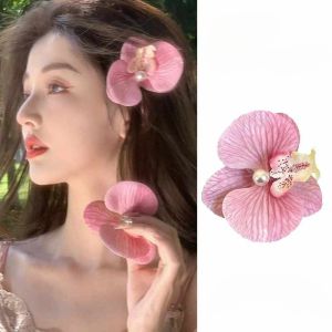 กิ๊บติดผมรูปดอกฟาแลนนอปซิสสำหรับผู้หญิง กิ๊บหน้าม้า เครื่องประดับศีรษะสไตล์ฮาวายสำหรับชายหาด