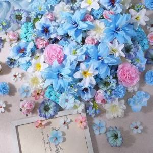 20/40/52Pcs Blue Pink Mix Artificial Flowers Silk Fake Flowers for Home Decor DIY Craft Gifts Accessories Bride Wedding Decor