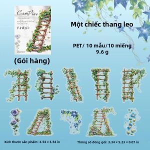 Gói Nhãn Dán PET Phong Cảnh Vườn Xây Dựng Dòng Hoa Cây Nho 6 Kiểu 10 Miếng Trang Trí Tài Khoản Cầm Tay 133x85mm Văn Phòng Phẩm