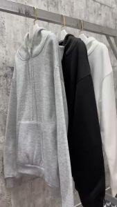 YIYI SHOP เสื้อฮู้ดแขนยาว สีพื้น | บรรทัดสวมผ้าสำลี ผ้าเนื้อ 4CM สวมใส่สบาย