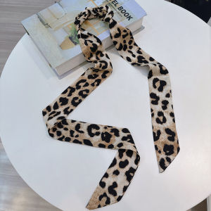 XUANXUAN | Elegant Leopard Print Silk Scarf Womens Thin Long Belt Hairband Necktie Fashionable Korean Style Versatile Polyester Fiber