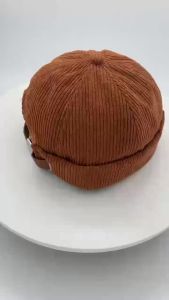 Japanese-style Workwear-style Corduroy Top Hat with Leather Snap Fastener Multi-color Adjustable Without Brim Style