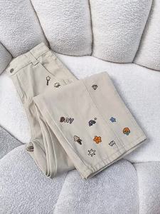 La Chapelle | Quần Jeans Xòe Rộng Thêu Hoa Văn Gọn Gàng
