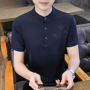 HENGYUANXIANG | Mens Summer Fashion Loose Henley Short Sleeve T-shirt