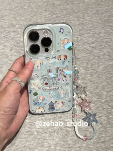 Adorable Cotton Candy Cat Trojan Horse Stickers Girls Phone Case Compatible with Apple 16promax iPhone Shockproof 5G Compatible TPU Material