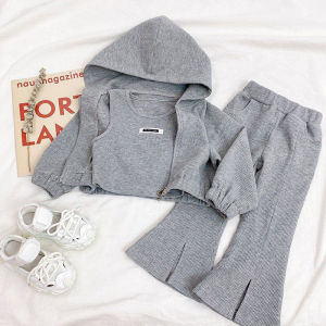 Girl Autumn Clothing Suit 2024 New Arrival K-style Western Style Fashion Baby Girl Spring and Autumn Baby Bell-Bottom Pants Three-Piece Set