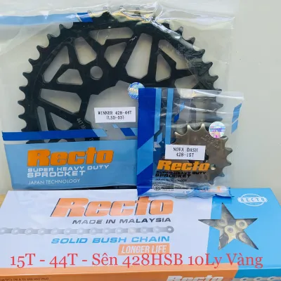 Honda Winner - GTR 150 Bộ Nhông 15T Dĩa 44T Mẫu Laser + Sên Recto Vàng 428SB 9Ly - 428HSB 10Ly Chính Hãng Thailand