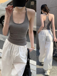 American Style Neck Hanging Strap Vest Slimming Design with Chest Pad Sleeveless Top for Women Summer Fashion Outerwear