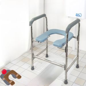 Sturdy Stainless Steel Wide Toilet Seat Chair for Elderly Disabled Pregnant Women Mobile Toilet Heightening Platform Bench