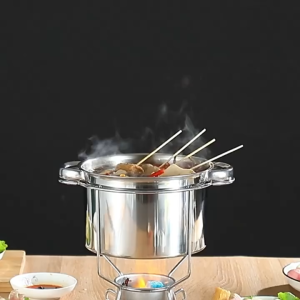 Mini Food Warmer Stove with Handle Stainless Steel Soup Warmer Round Cooking Pot Multi Function Chaffing Dish Catering Soup Pot with Fuel Holder
