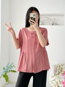 Summer New Womens Cotton Silk T-Shirt Loose Casual Style Button up Large Size Artificial Cotton Short Sleeve Top