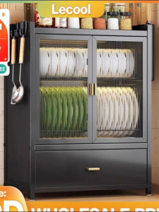 Transparent with Cover 2 Layer Dish Rack with Drainage Pipe Dish Rack Storage Rack Dustproof Cabinet Household Kitchen Dish Storage Rack Multifunctional Countertop Panel Organizer Tableware Storage Rack Double Door Design Insect-proof Dish Drainer Shelves