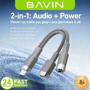 BAVIN AUX62 2-in-1 Hi-Fi Audio Converter & Charging Cable w/ iPh & Type-C to 3.5mm Adapter for Android & iPh Devices