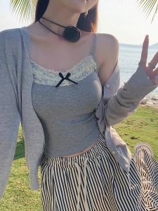 Áo Ba Lỗ Dệt Kim Không Tay Ôm Vừa Vặn Pure Desire Dành Cho Nữ Mùa Hè Thiết Kế Áo Lót Ren Viền Gợi Cảm Không Tay Áo Chui Đầu Cổ Chữ V