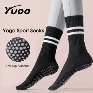 YUOO 1Pair Yoga Sports Socks Cotton Mid-tube Bottom Professional Non-slip Silicone Indoor Fitness Socks Gym Floor Dance Socks