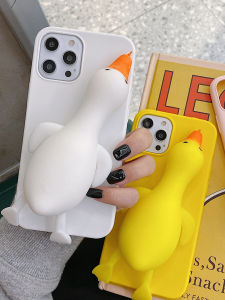 Stress Relief Yellow Duck Phone Case for Apple 15 pro Cute Girl Style Cartoon Big Goose Cover Compatible with iPhone 14 pro Max