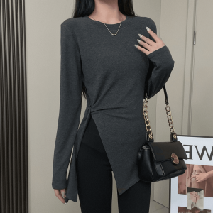 เสื้อยืดแขนยาวผ้าฝ้ายแท้ทรงหลวมสไตล์เกาหลี ทรงเข้ารูป ปกติ ฤดูใบไม้ร่วง 2024 ฤดูใบไม้ร่วง 2025 ใหม่ ไซส์ใหญ่ ดีไซน์เสื้อชั้นใน