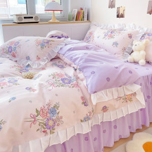 Korean Style Floral Bedding Set Quartet Bed Sheet Cover Quilt Cover Student Dormitory Three Piece Bedding Set Four Piece Set
