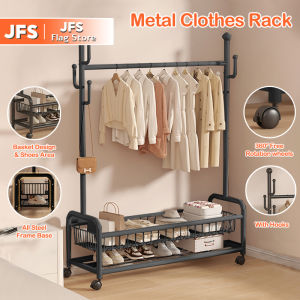 JFS 150CM Clothes Rack Stainless Bedroom Clothes Drying Rack Double Layer Coat Hangers Organizers Floor-standing