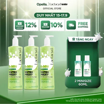 Bộ 3 chai Sữa Tắm Gội Trẻ Em Lactacyd Baby Extra Milky Làm Sạch Dịu Nhẹ và Dưỡng Ẩm Vượt Trội 500ml/chai