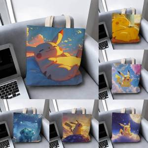 Bandai | Pokemon Psychic Type Collection Storage Bags Tote Bag Travel Summer Beach Shoulder Bag Reusable Grocery Shopping Bag Anime