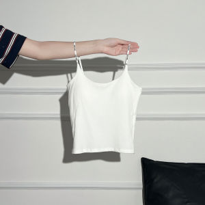 La Chapelle White Pure Desire Womens Slim Fit Tank Top with Chest Pad Layering Inner Wear Princess Style Short Sleeve