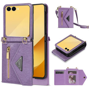 Ốp Lưng Ví Da Đeo Chéo Samsung Galaxy Z Flip Có Khe Đựng Thẻ Dây Đeo Chống Sốc Chất Liệu Da PU Dành Cho 8 7E 7 6 5 4