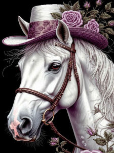 Huacan Full Square Round Diamond Painting Top Hat White Horse Rose Diamond Embroidery Animal Complete Kit Home Decoration