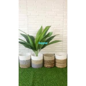 Pohon Artificial Tanaman Hias Daun Kunyit X12 Latex Cover Pot Anyaman Seagrass Dekorasi Cafe Aesthetic