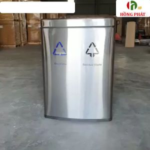 Thùng rác inox Hồng Phát 2 ngăn dung tích 60L có khay gạt tàn tiện lợi - VHP-DY-SB06
