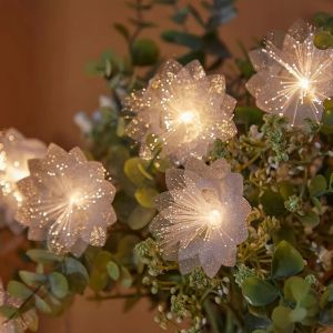1 enchanting LED fiber optic flower fairy lamp - battery powered sparkling white flower wreath suitable for Valentines Day