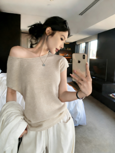 YUANYA | Elegant & Stylish Off-Shoulder Short Sleeve T-Shirt Knitwear