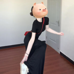 French Style Black Short Sleeve Long Dress Set Womens Summer Slimming Elegant A-Line Skirt Two-Piece Suit Polyester Elastic Fiber