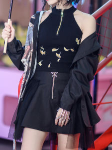 Original Design LingTing Sequin Embroidered Loose Womens Tank Top Vintage Chinese Style Polyester Fiber Short Length Summer