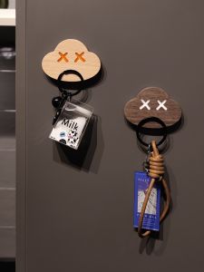 Creative Cloud Absorption Wooden Key Hook Adhesive Wall Hanging Storage No Punching Needed Cute Fridge Magnet Home Organizer